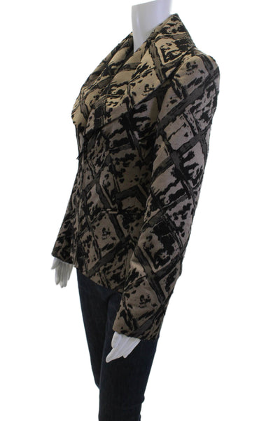 Lafayette 148 New York Womens Beige Argyle Collared Blazer Long Sleeve Size 4