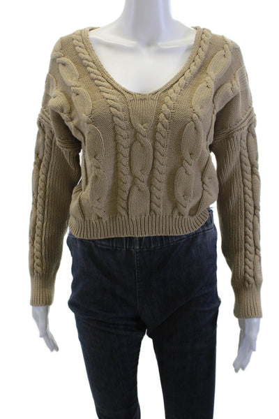 J Crew Women V-Neck Long Sleeve Pullover Sweater Beige Size S