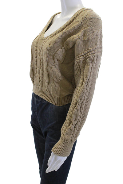 J Crew Women V-Neck Long Sleeve Pullover Sweater Beige Size S