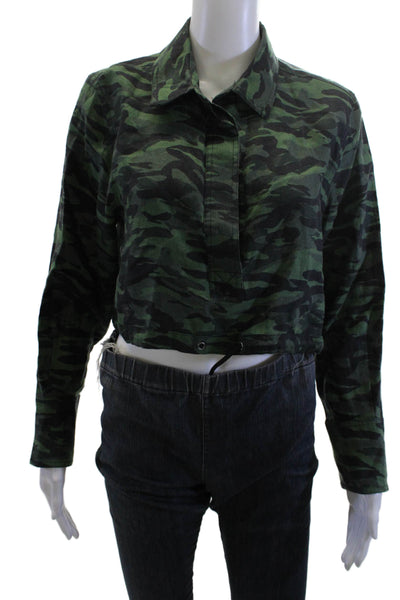 Solid & Striped Women Cropped Camo Linen Button Up Longsleeve Size S