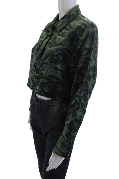 Solid & Striped Women Cropped Camo Linen Button Up Longsleeve Size S