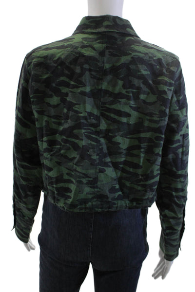 Solid & Striped Women Cropped Camo Linen Button Up Longsleeve Size S