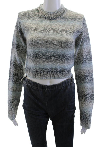 NIA Unisex Gray Striped Crew Neck Long Sleeve Pullover Size M