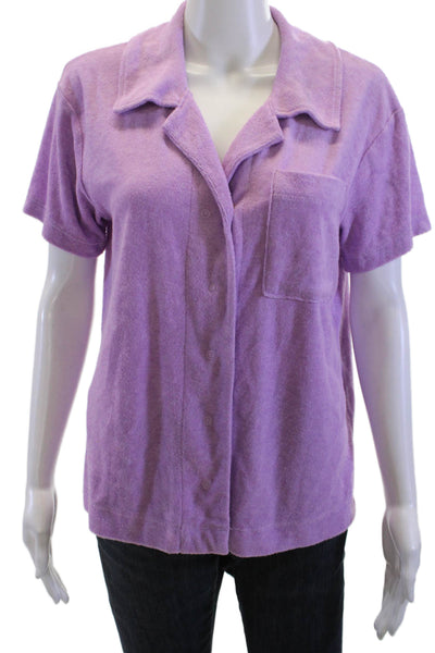 Year Of Ours Women Button Down Collared Short Sleeve Purple Blouse Size XS