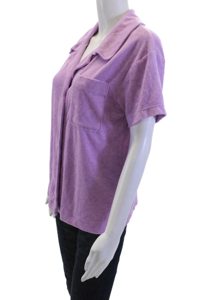 Year Of Ours Women Button Down Collared Short Sleeve Purple Blouse Size XS
