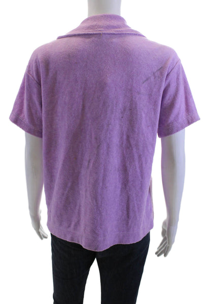 Year Of Ours Women Button Down Collared Short Sleeve Purple Blouse Size XS