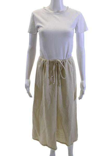 Zara Women Peasant Maxi Skirt Beige Cotton Linen Long Size L