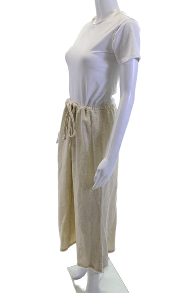 Zara Women Peasant Maxi Skirt Beige Cotton Linen Long Size L
