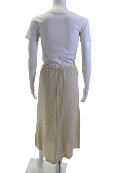Zara Women Peasant Maxi Skirt Beige Cotton Linen Long Size L