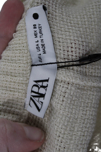 Zara Women Peasant Maxi Skirt Beige Cotton Linen Long Size L