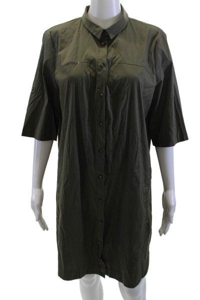 Zara Basic Womens Green Shirt Dress Collared 3/4 Sleeve Knee Cotton Size XL