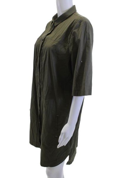 Zara Basic Womens Green Shirt Dress Collared 3/4 Sleeve Knee Cotton Size XL