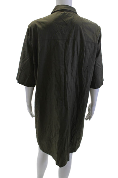 Zara Basic Womens Green Shirt Dress Collared 3/4 Sleeve Knee Cotton Size XL