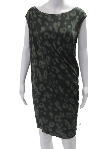 Allsaints Women Sleeveless Green Animal Print Viscose Mini Dress Size M