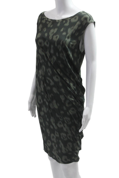 Allsaints Women Sleeveless Green Animal Print Viscose Mini Dress Size M