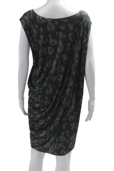 Allsaints Women Sleeveless Green Animal Print Viscose Mini Dress Size M