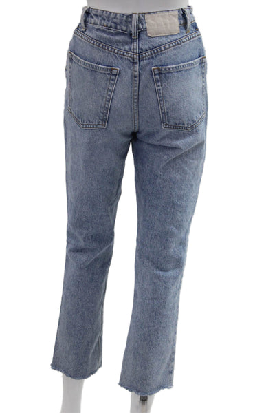 Grlfrnd Womens Blue Cropped Straight Mid Rise Jeans 100% Cotton Size 25