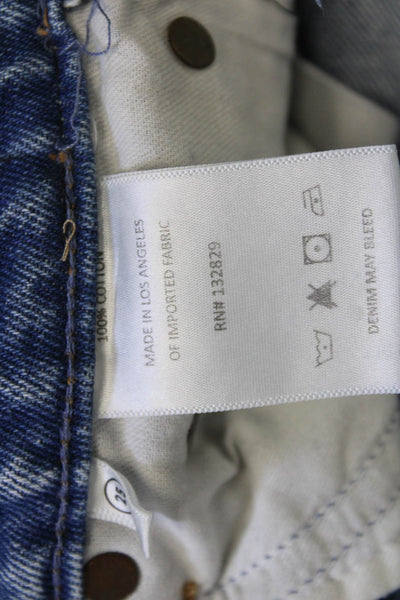 Grlfrnd Womens Blue Cropped Straight Mid Rise Jeans 100% Cotton Size 25