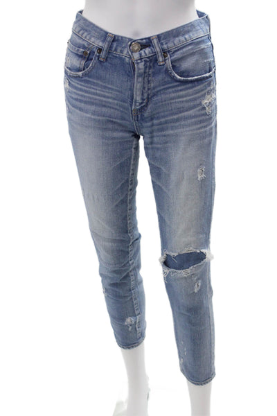 Moussy Womens Ankle Cropped Light Blue Jeans Mid Rise Size 25