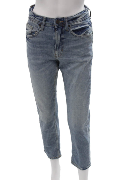 Zara Womens Cropped Ankle Mid Rise Blue Cotton Elastane Jeans Size 0