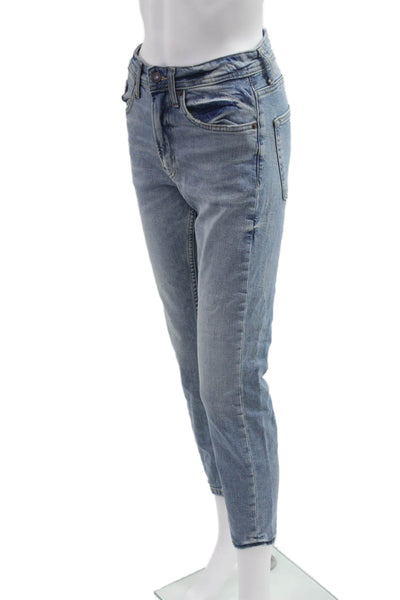 Zara Womens Cropped Ankle Mid Rise Blue Cotton Elastane Jeans Size 0