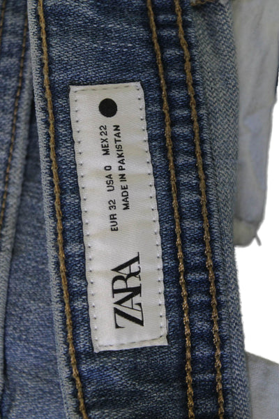 Zara Womens Cropped Ankle Mid Rise Blue Cotton Elastane Jeans Size 0