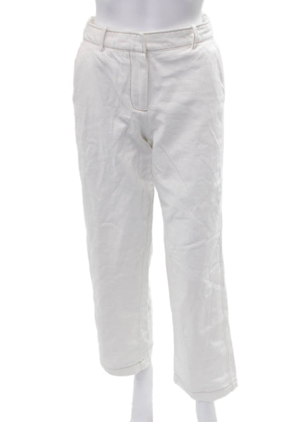 Zara Women Cropped Chino Pants White 100% Cotton Size XS
