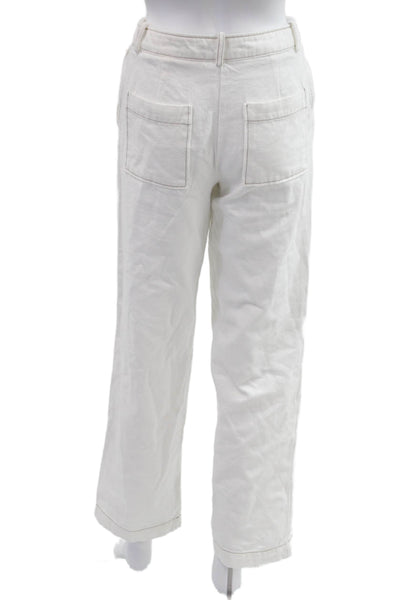 Zara Women Cropped Chino Pants White 100% Cotton Size XS