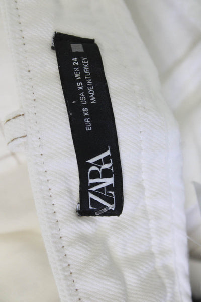 Zara Women Cropped Chino Pants White 100% Cotton Size XS