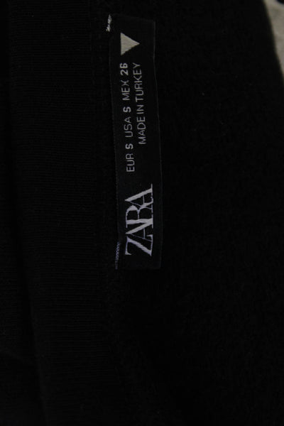 Zara Women Black Bohemian Crew Neck Long Sleeve Top Size S