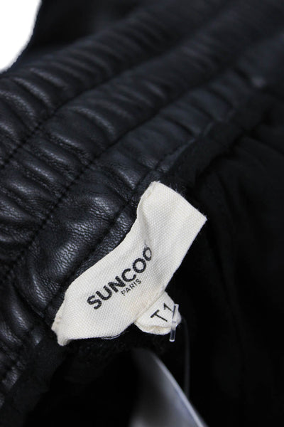 Suncoo Women Cropped Paperbag Pants Black Recycled Polyester Buckle Size S