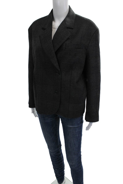 Vicolo Women Classic Check Dark Gray Blazer Collared Button Long Sleeve Size S