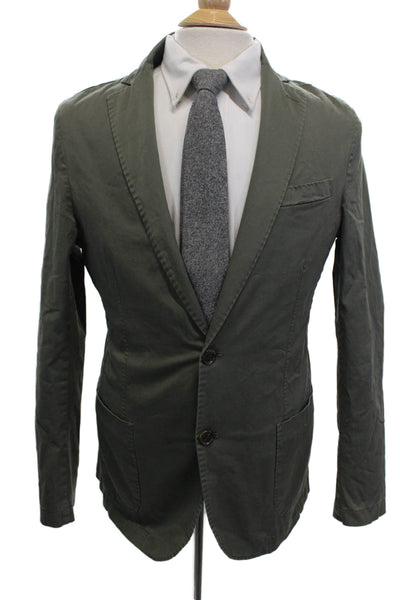 Designer Mens Army Green Blazer Collared Button Fall Size 50