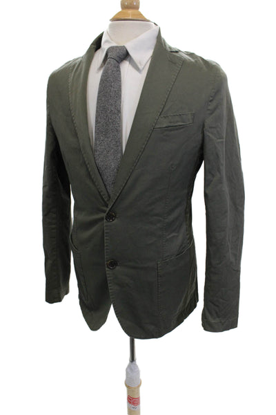 Designer Mens Army Green Blazer Collared Button Fall Size 50