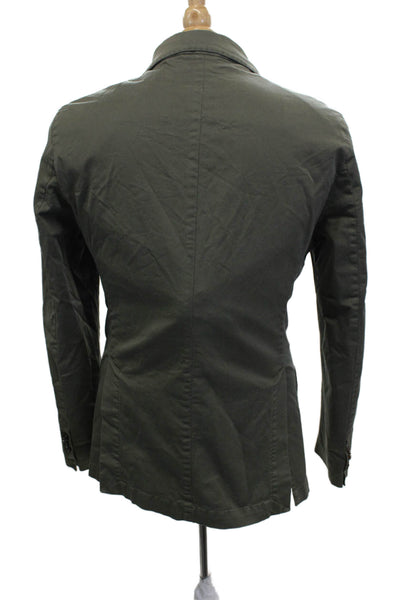 Designer Mens Army Green Blazer Collared Button Fall Size 50