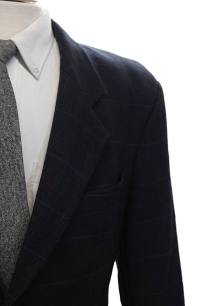 Boss Hugo Boss Mens Dark Blue Check Virgin Wool Blazer Button Classic Size 40