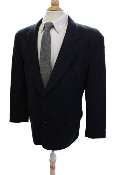 Boss Hugo Boss Mens Dark Blue Check Virgin Wool Blazer Button Classic Size 40