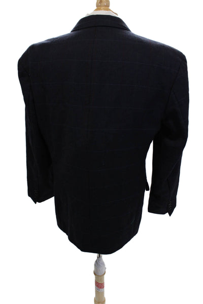 Boss Hugo Boss Mens Dark Blue Check Virgin Wool Blazer Button Classic Size 40