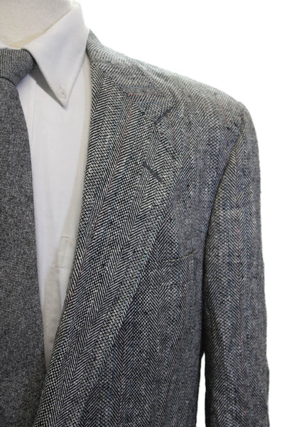 Hart Schaffner Marx Men Gray Herringbone Silk Sport Coat Size 40