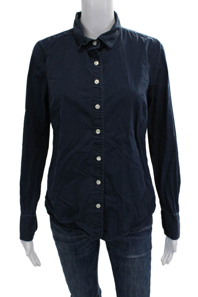 J Crew Women Dark Blue Collared Long Sleeve Button-Up Top Basic Size M