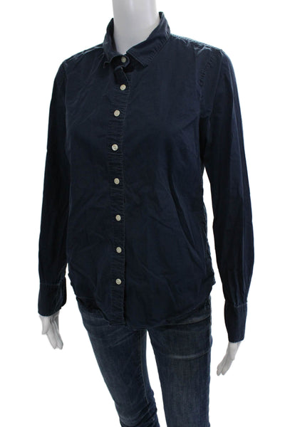 J Crew Women Dark Blue Collared Long Sleeve Button-Up Top Basic Size M