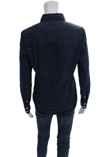 J Crew Women Dark Blue Collared Long Sleeve Button-Up Top Basic Size M