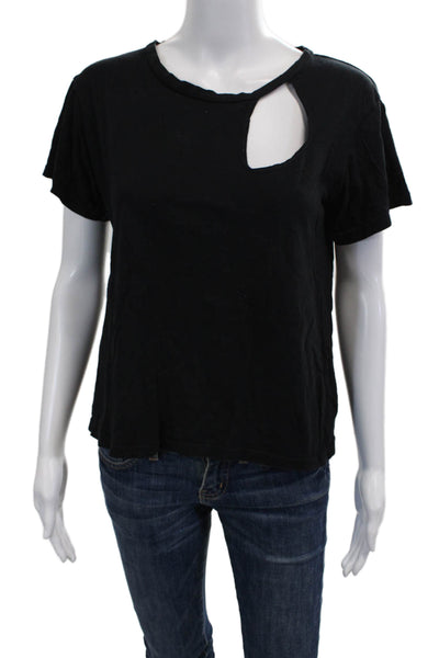 LNA Women Basic Black Cotton Crew Neck Short Sleeve T-Shirt Grunge Size S