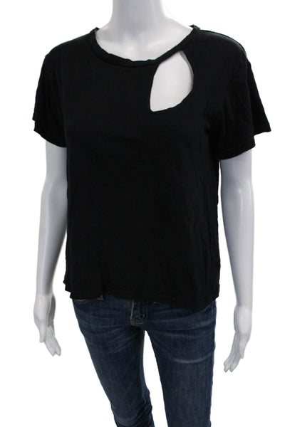 LNA Women Basic Black Cotton Crew Neck Short Sleeve T-Shirt Grunge Size S