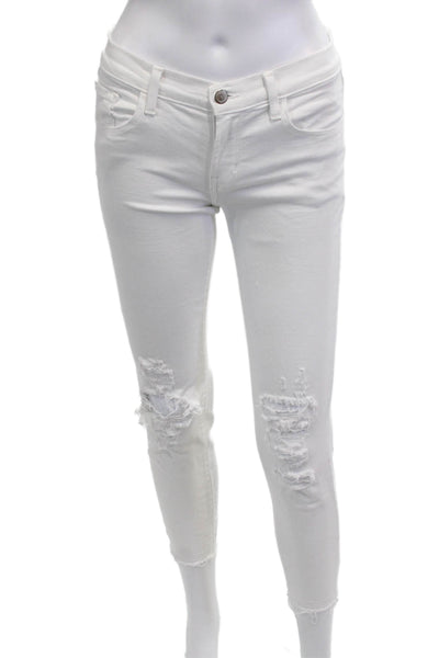 J Brand Womens Ankle Skinny White Jeans Mid Rise Button Size 25