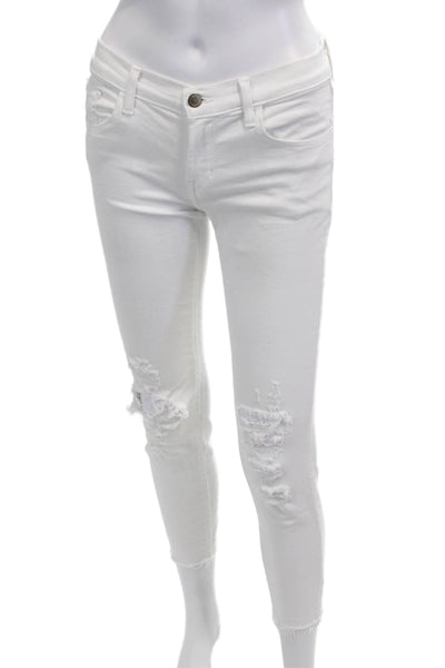 J Brand Womens Ankle Skinny White Jeans Mid Rise Button Size 25
