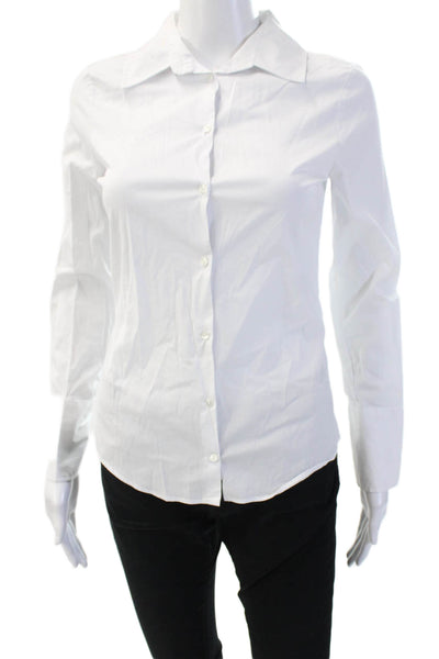 Zara Women Basic Collared Button-Up Long Sleeve White Cotton Top Size S