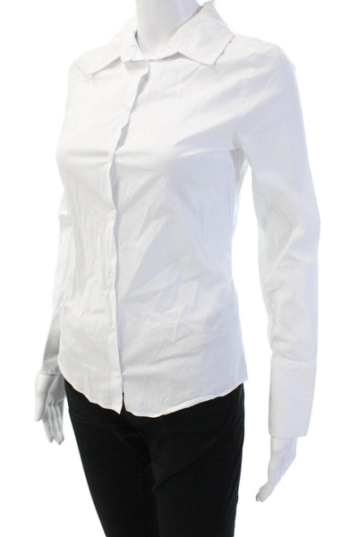 Zara Women Basic Collared Button-Up Long Sleeve White Cotton Top Size S