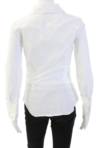 Zara Women Basic Collared Button-Up Long Sleeve White Cotton Top Size S