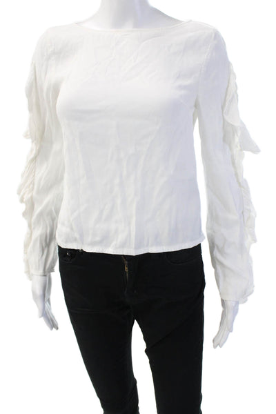 Club Monaco Women Boho Blouse White Viscose Zip Long Sleeve Size XS